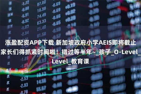 涨盈配资APP下载 新加坡政府小学AEIS即将截止报名，家长们得抓紧时间啦！错过等半年~_孩子_O-Level_教育课